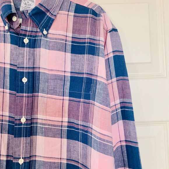 Brooks Brothers Regent Irish Linen Shirt Mens X Large Button Down Long Sleeve - Picture 3 of 6